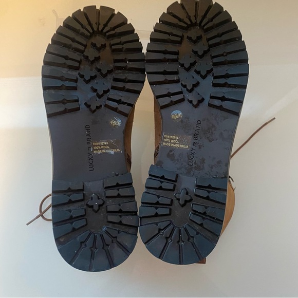 Lucky Brand Two-Tone Brown  Leather/ Wool Ankle Walking Boots Platform Size 91/2 - Picture 9 of 12